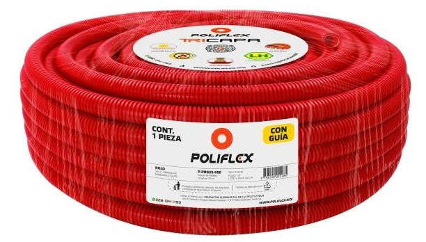 POLIFLEX ROJO EXTRA RESISTENTE CON GUIA DE 3/4" X 50 MTS TRICAPA (SP1)