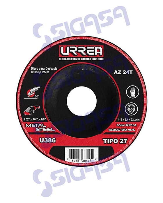 DISCO URREA U386 (SP25) 4-1/2x1/4 METAL T/27 USO MEGA PESADO