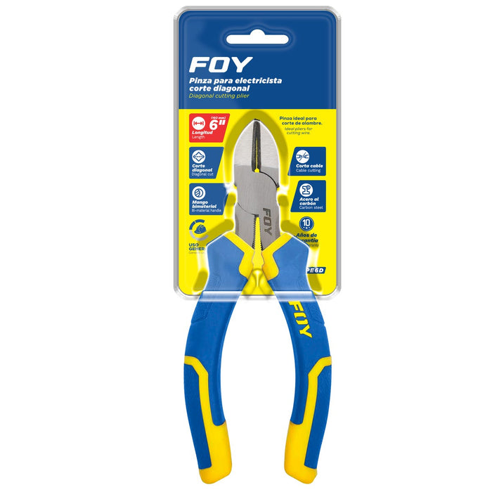 PINZA FOY PE6D 6" CORTE DIAGONAL CON MANGO BIMATERIAL