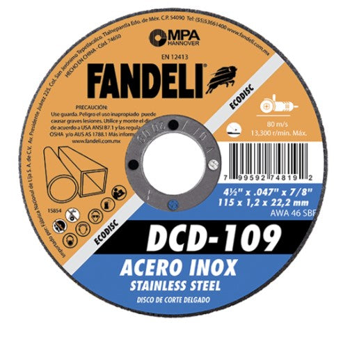 DISCO FANDELI ECO DCD-109/74819 DE 4 1/2" PLANO CORTE INOX 115x1.2x22.2mm