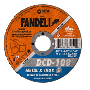 DISCO FANDELI ECO DCD-108/74650 DE 4 1/2" PLANO DUO CORTE INOX/METAL 115x1.2x22.2mm (778) - SIGASA
