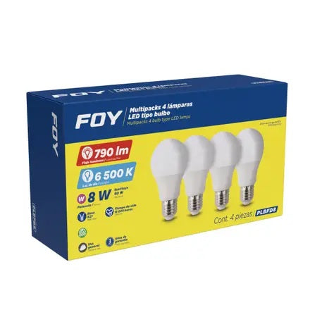 FOCO FOY PLBFD8 PAQUETE 8W 6500K 790 LM CON 4 FOCOS - SIGASA