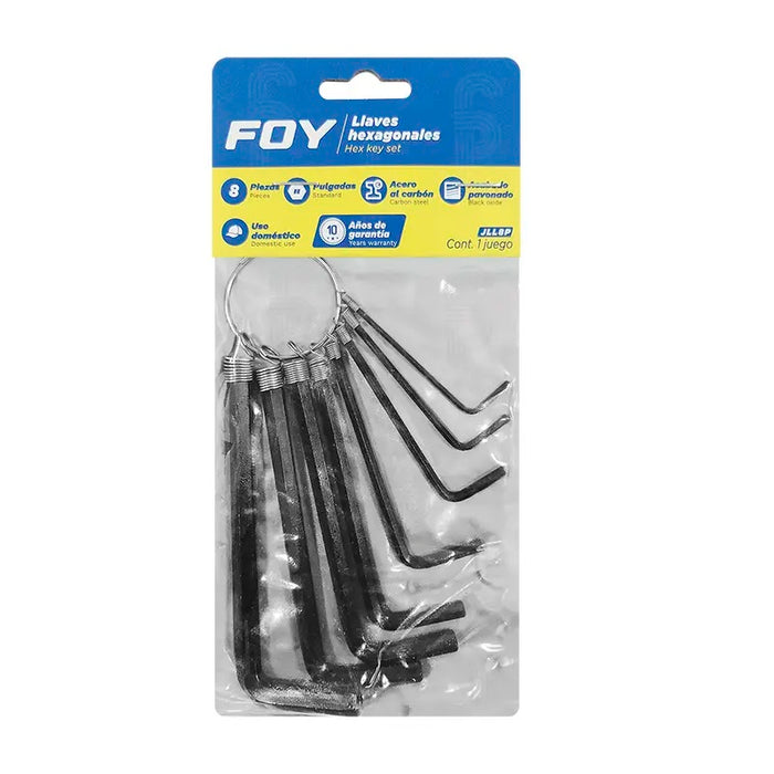 JGO FOY JLL8P LLAVES HEXAGONALES STD EN PULGADAS CON 8 PIEZAS - SIGASA