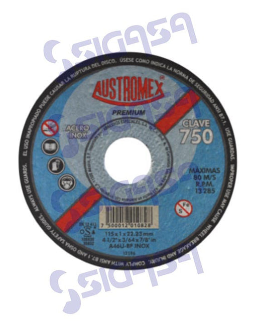 DISCO  750 PLANO 4-1/2x1mmx22.2 ACERO INOX *, AUSTROMEX, SIGASA, SIGASA
