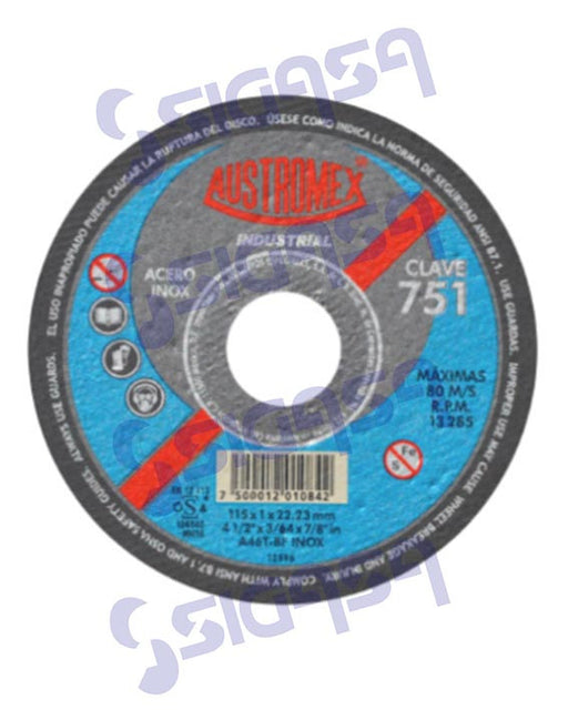 DISCO  751 PLANO 4-1/2x1mmx22.2 acero inox*, AUSTROMEX, SIGASA, SIGASA