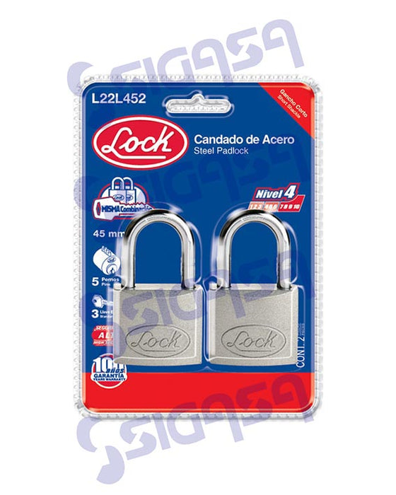 CANDADO LOCK L22L452 (PVL)ACERO 45mm STD LARGO GEMELOS