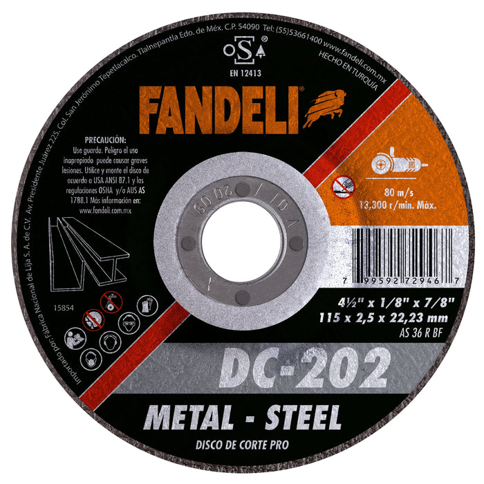 DISCO FANDELI DC-202/72946 DE 4 1/2" CORTE METAL 115x2.8x22.2mm (2006)