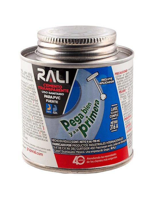 CEMENTO RALI PVC SANITARIO 118ml TRANSPARENTE  LATA 4oz (24) - SIGASA