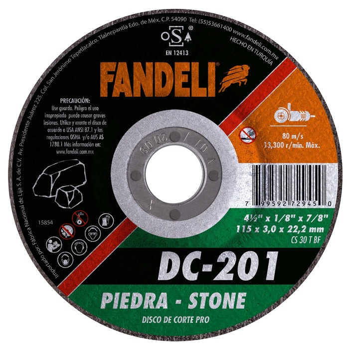 DISCO FANDELI DC-201/72945 DE 4 1/2" CORTE PIEDRA 115x3.0x22.2mm (377)
