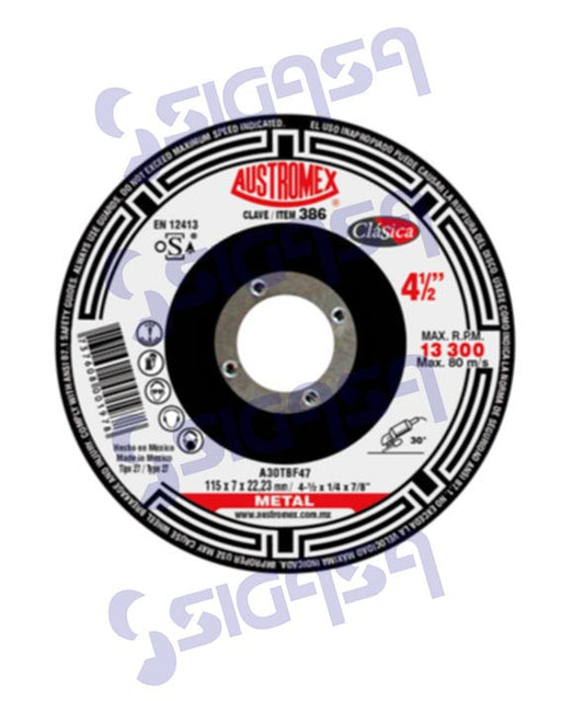 DISCO  386 METAL 4 1/2x1/4x7/8 115x6x22., AUSTROMEX, SIGASA, SIGASA