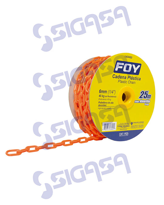 CADENA FOY 143422 PLASTICO NARANJA 6mm CARRETE C/25MT