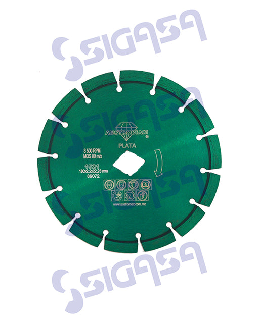 DISCO 1521 DIAM 7x2.2x7/8 VERDE PLATA DENT GRANITO, AUSTROMEX, SIGASA, SIGASA