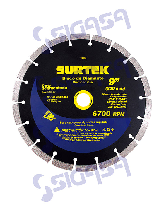 DISCO SURTEK 123462 (PVL) DIAMANTE 4-1/2x7/8 SEGMENTADO