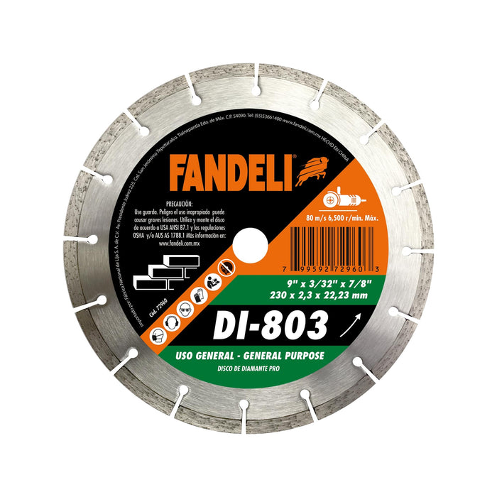 DISCO FANDELI DIAMANTE DI-803/72960 DE 9" SEGMENTADO 230x2.3x22.20mm (1509)