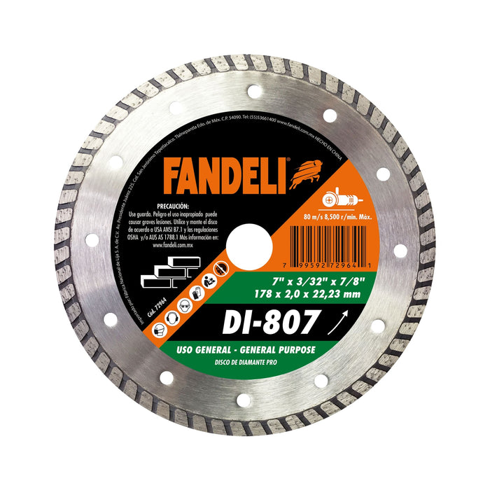 DISCO FANDELI DIAMANTE DI-807/72964 DE 7" TURBO 180x2.0x22.20mm (2560)