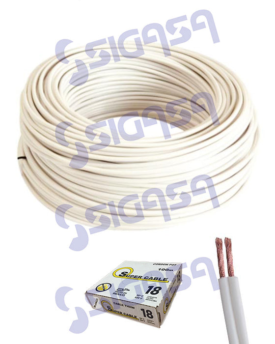 CORDON POT SUPERCABLE # 18 BLANCO (ROLLO 100 MTS)