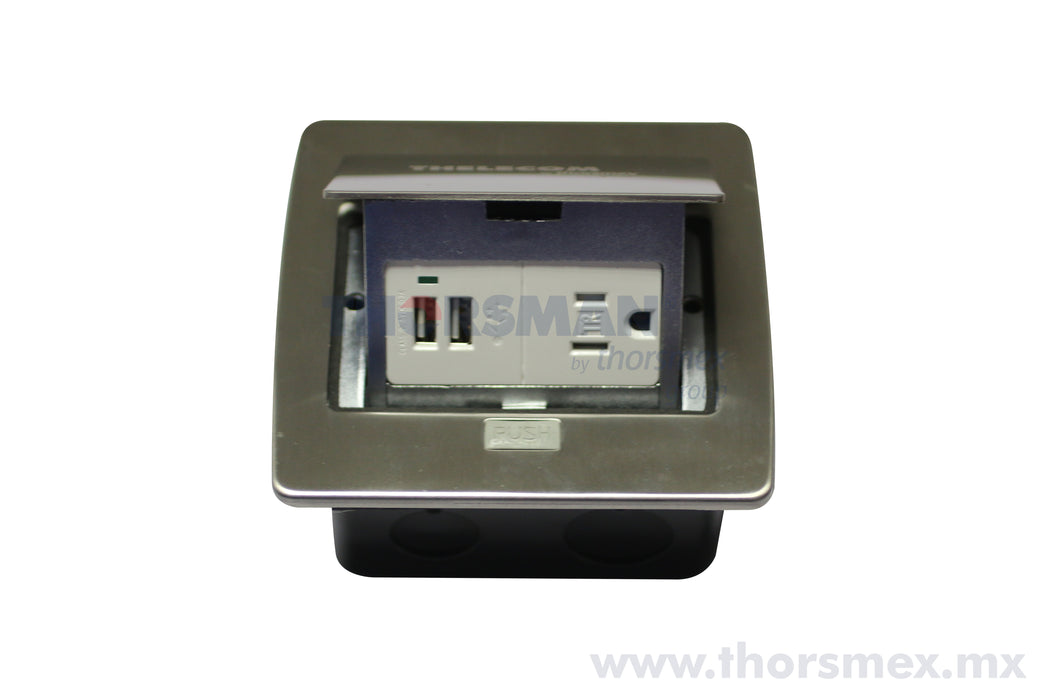 CAJA PISO THORSMAN USB Y CONTACTOS CUADRADA ALUMINIO (SP)