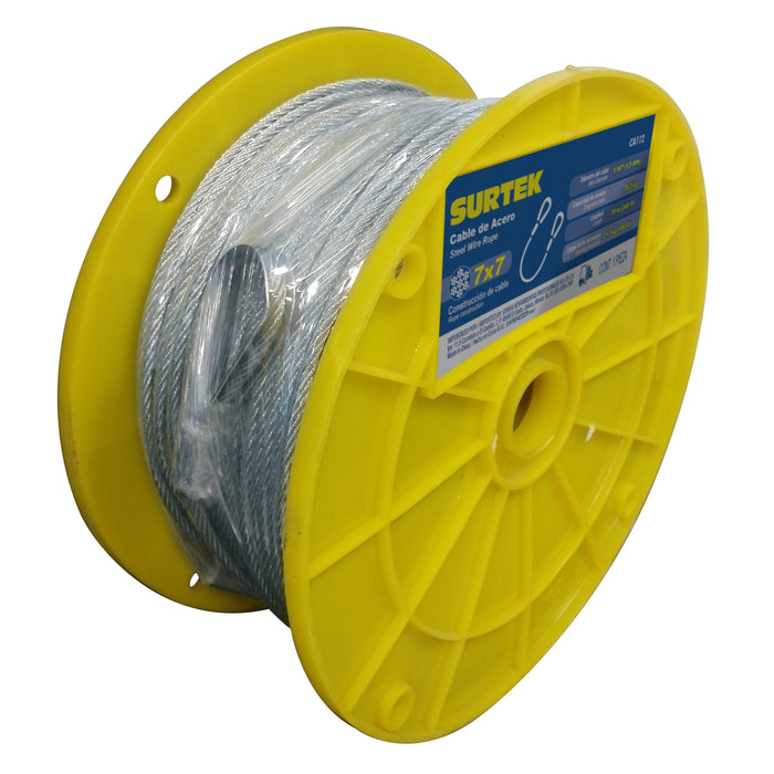 CABLE SURTEK CA124 ACERO (PVL) 1/8" ROLLO C/152mt/7x7/777kg