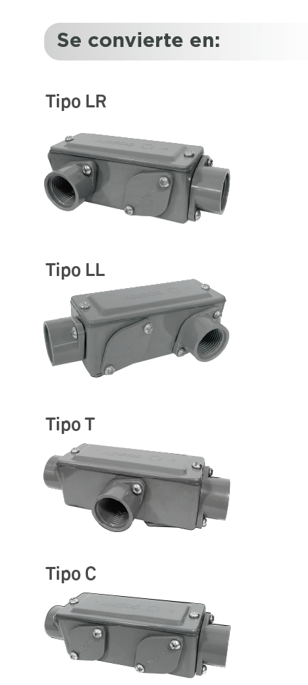 CONDULET ARGOS PVC GRIS MULTIFORMA 3/4" Y 1/2" CON ROSCAS - SIGASA