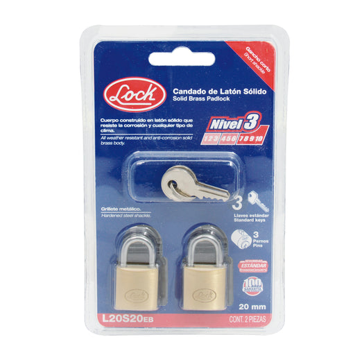 candado lock l20s25eb 25mm laton std  corto jgo c/2 candado gemelos - SIGASA