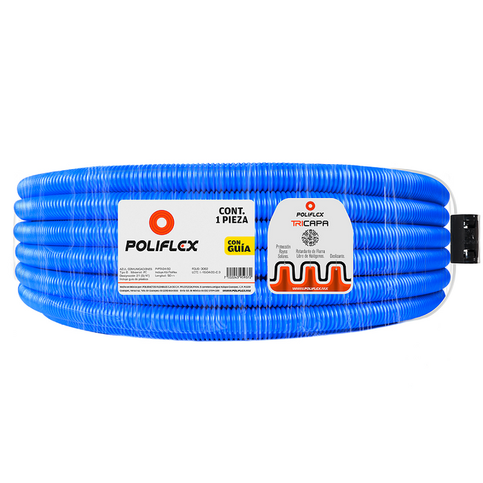 POLIFLEX AZUL 3/4" X 50 MTS CON GUIA TELECOMUNICACIONES