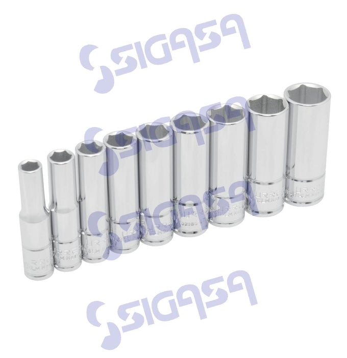 JGO URREA 47202 C/9 DADOS LARGO 1/4 6P METRICOS C/RIEL