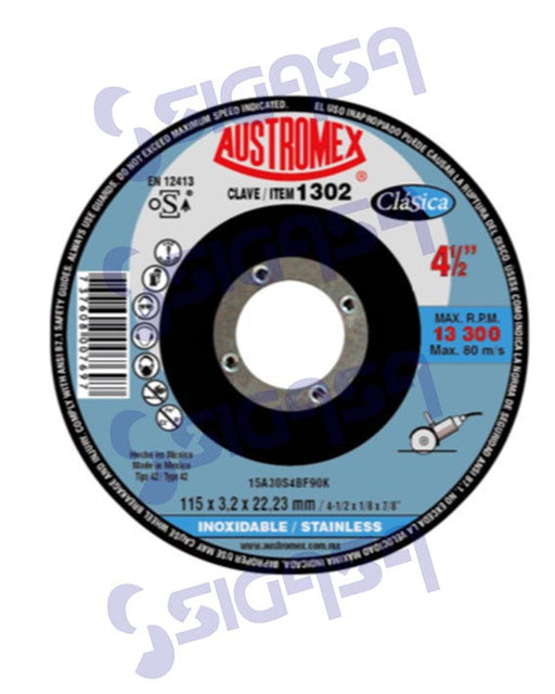 DISCO 1302 ACERO INOX 4-1/2x1/8x7/8, AUSTROMEX, SIGASA, SIGASA