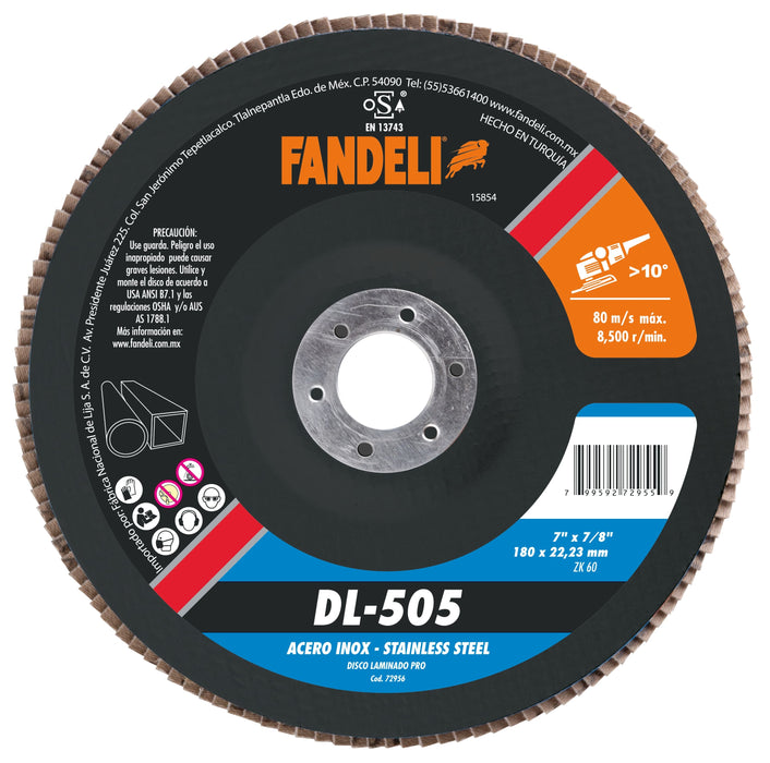 DISCO FANDELI LAMINADO DL-505/72956 DE 7" Z-60 INOX 180x22.2mm (2731) (DESC)