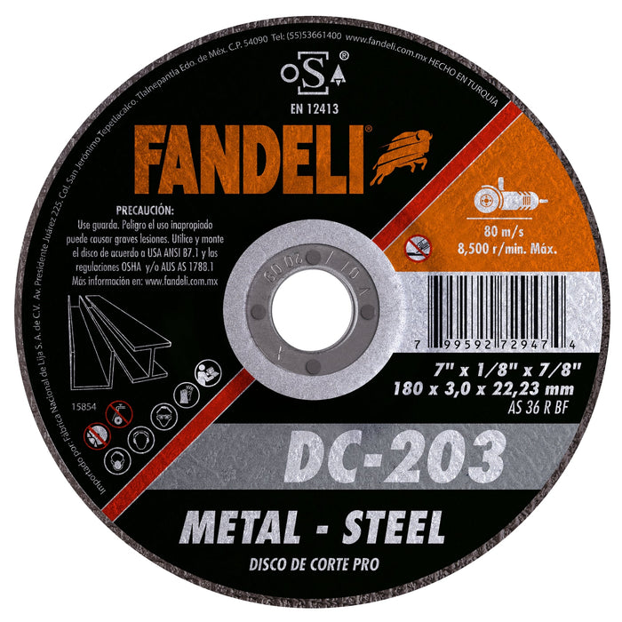 DISCO FANDELI DC-203/72947 DE 7" CORTE METAL 180x3.0x22.2mm (2008)