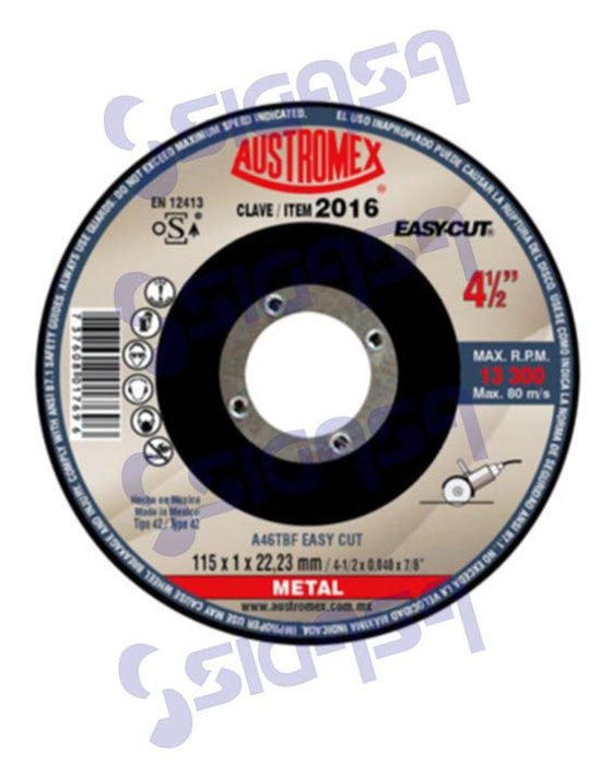 DISCO 2016 CORTE METAL 4-1/2x1/8x7/8, AUSTROMEX, SIGASA, SIGASA