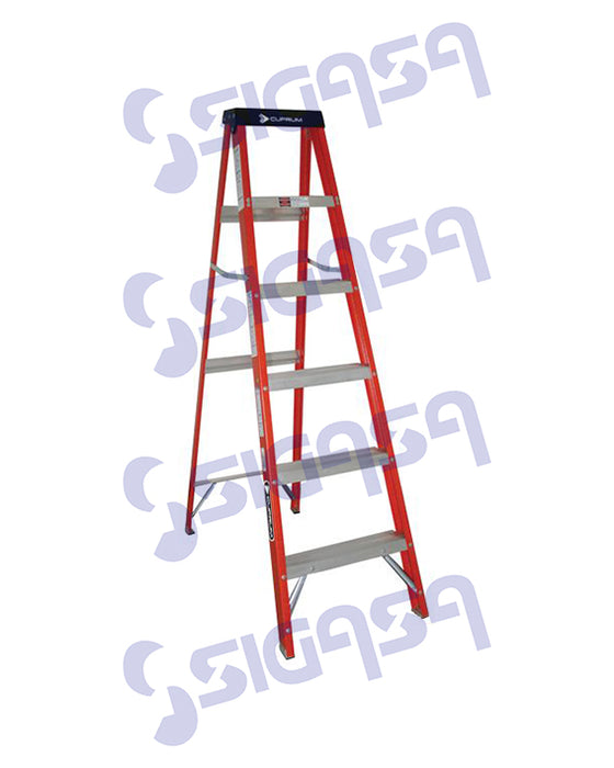 ESCALERA TIJERA FIBRA DE VIDRIO ROJA 5 ESC. (1.83 mts) TIPO II MOD. C3017-06