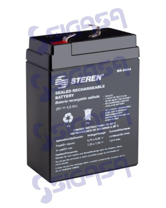 BATERIA RECARGABLE SELLADA  6 VOLTS 4 AMP STEREN BR-604